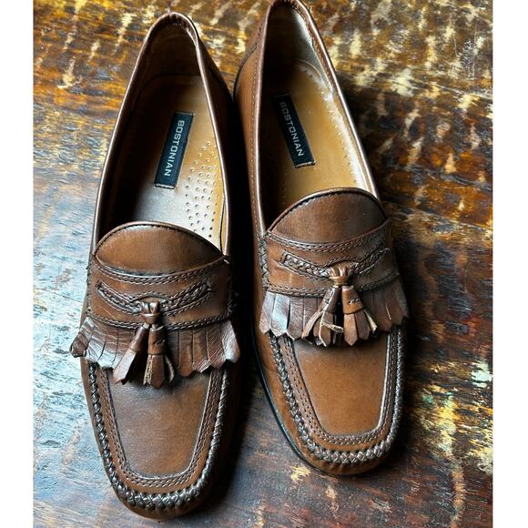 Vintage BOSTONIAN Brown Leather Upper/Leather Lined Men's Tassel Loafers 8.5 - Picture 2 of 10